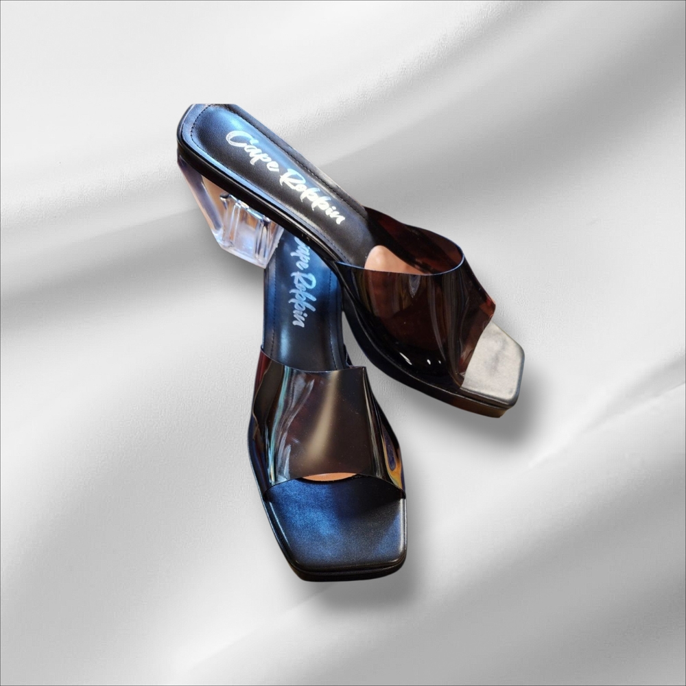 Cape Robbin Women's Black and Clear Mules
